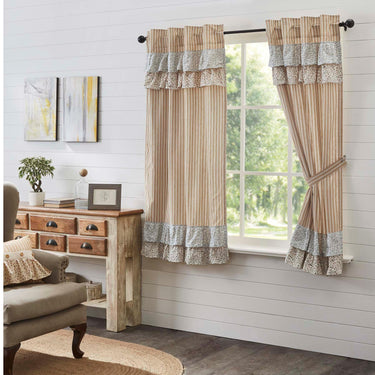 Kaila Ticking Gold Ruffled Short Panel Set of 2 63x36 VHC Brands - The Fox Decor